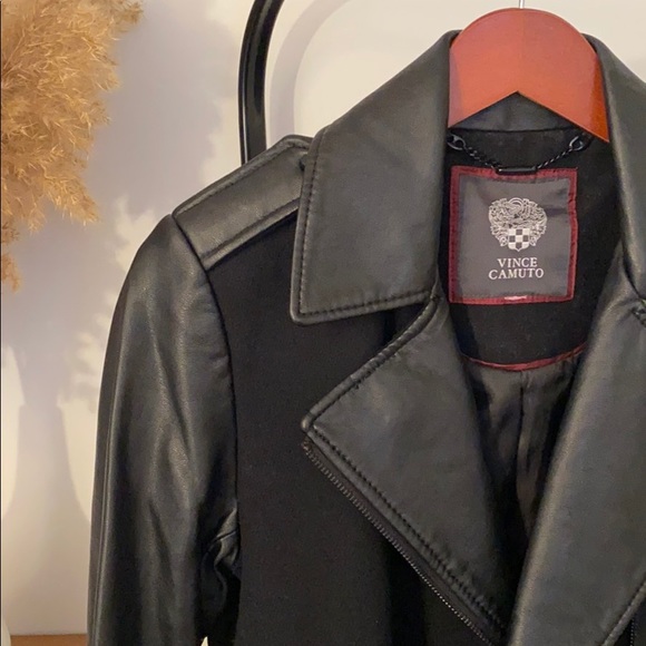 Vince Camuto Faux Leather Trim Asymmetrical Coat - Picture 2 of 6